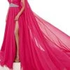 Rachel Allan - Plunging V-Neck Evening Dress 50043 - 1 Pc Bright Pink Multi In Size 2 Available