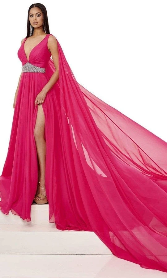 Rachel Allan - Plunging V-Neck Evening Dress 50043 - 1 Pc Bright Pink Multi In Size 2 Available 3 Rachel Allan - Plunging V-Neck Evening Dress 50043 - 1 Pc Bright Pink Multi In Size 2 Available