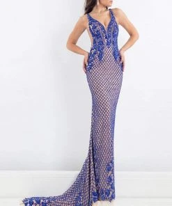 Rachel Allan Prima Donna - 5010 Plunging V-Back Beaded Evening Gown