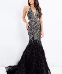 Rachel Allan Prima Donna - 5030 Feather-Fringed Cutout Long Gown Formal Gowns 8 Rachel Allan Prima Donna - 5030 Feather-Fringed Cutout Long Gown Formal Gowns