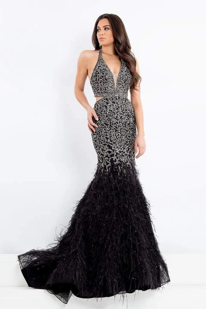 Rachel Allan Prima Donna - 5030 Feather-Fringed Cutout Long Gown Formal Gowns 5 Rachel Allan Prima Donna - 5030 Feather-Fringed Cutout Long Gown Formal Gowns