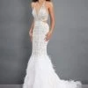 Rachel Allan Prima Donna - 5030 Feather-Fringed Cutout Long Gown Formal Gowns
