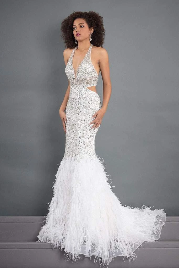 Rachel Allan Prima Donna - 5030 Feather-Fringed Cutout Long Gown Formal Gowns 3 Rachel Allan Prima Donna - 5030 Feather-Fringed Cutout Long Gown Formal Gowns