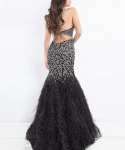 Rachel Allan Prima Donna - 5030 Feather-Fringed Cutout Long Gown Formal Gowns 9 Rachel Allan Prima Donna - 5030 Feather-Fringed Cutout Long Gown Formal Gowns
