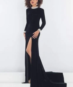 Formal Gowns Rachel Allan Prima Donna - 5031 Long Sleeve Beaded Velvet Gown
