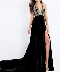 Rachel Allan Prima Donna - 5046 Plunging Halter Gown With Slit