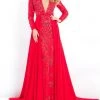 Rachel Allan Prima Donna - 5986 Long-Sleeve Choker Gown With Overskirt