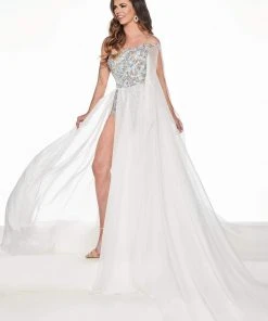 Rachel Allan Primadonna - 5075 Embellished Asymmetric Chiffon Dress Formal Gowns