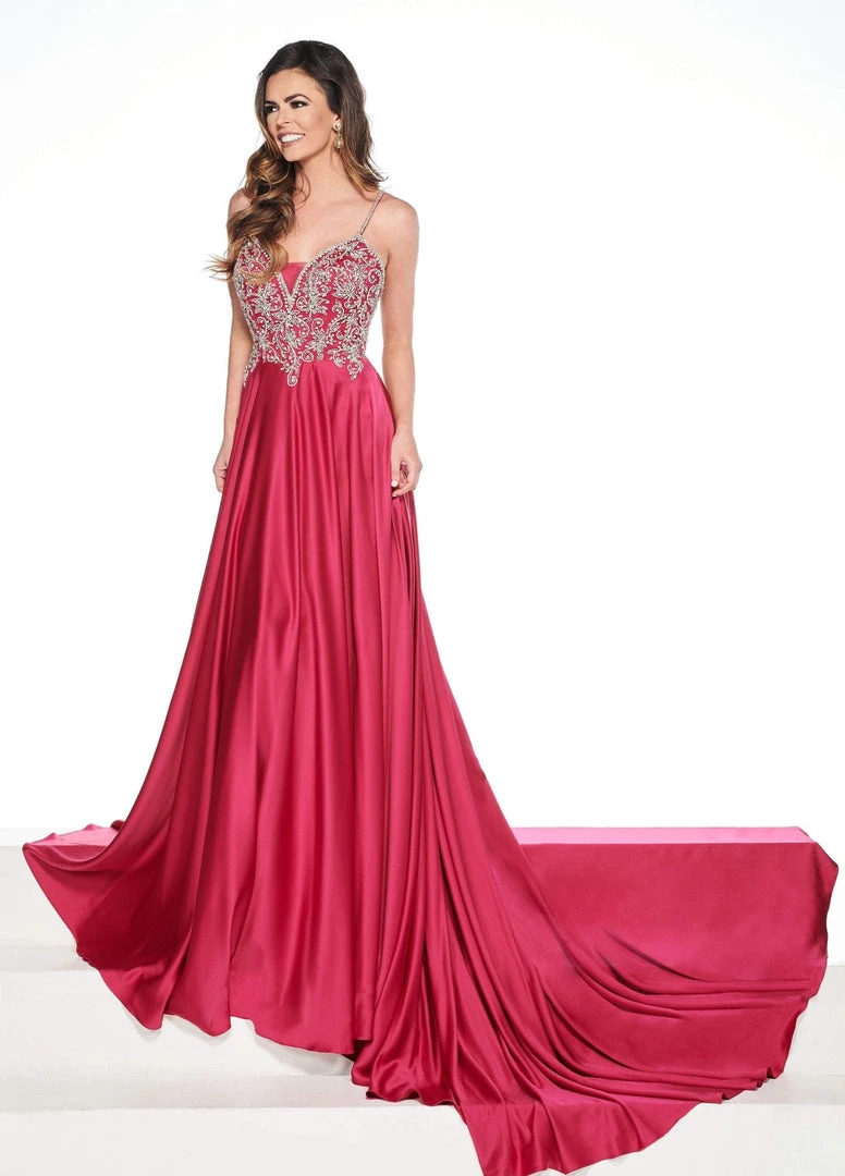 Rachel Allan Primadonna - 5078 Embellished V-neck Satin Dress Formal Gowns 3 Rachel Allan Primadonna - 5078 Embellished V-neck Satin Dress Formal Gowns