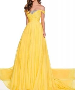 Rachel Allan Primadonna - 5080 Embellished Off-Shoulder Chiffon Dress