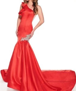 Rachel Allan Primadonna - 5084 Ruffled One Shoulder Satin Mermaid Gown