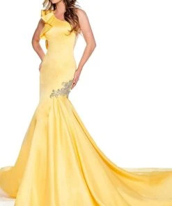 Rachel Allan Primadonna - 5084 Ruffled One Shoulder Satin Mermaid Gown 5 Rachel Allan Primadonna - 5084 Ruffled One Shoulder Satin Mermaid Gown