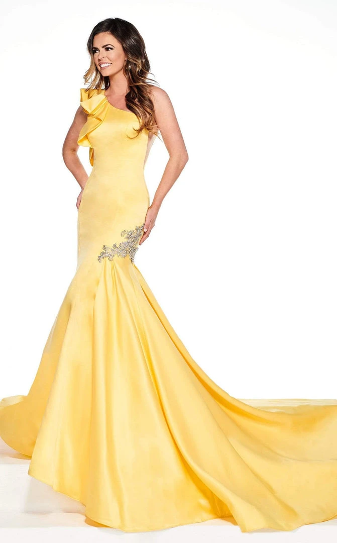 Rachel Allan Primadonna - 5084 Ruffled One Shoulder Satin Mermaid Gown 4 Rachel Allan Primadonna - 5084 Ruffled One Shoulder Satin Mermaid Gown