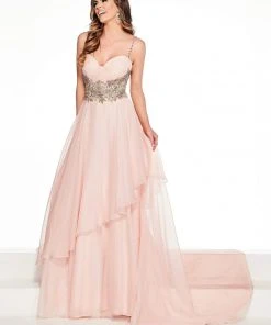 Rachel Allan Primadonna - 5092 Crystal Beaded Layered A-line Dress