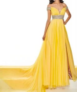 Rachel Allan Primadonna - 5105 Off-Shoulder Bejeweled A-Line Dress Formal Gowns