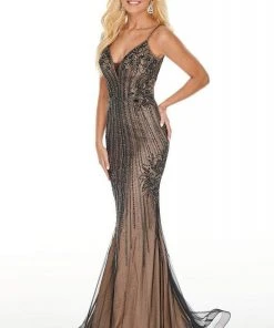 Rachel Allan Prom - 7000 Plunging Bodice Beaded Mermaid Gown