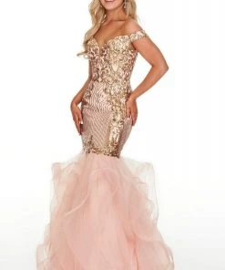 Rachel Allan Prom - 7004 Off Shoulder Sequined Mermaid Gown