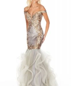 Rachel Allan Prom - 7004 Off Shoulder Sequined Mermaid Gown 12 Rachel Allan Prom - 7004 Off Shoulder Sequined Mermaid Gown