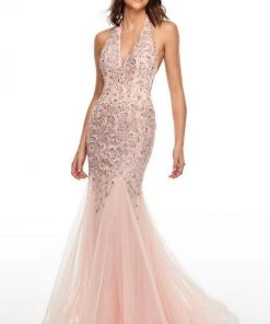 Rachel Allan Prom - 7008 Beaded Plunging Halter Mermaid Dress