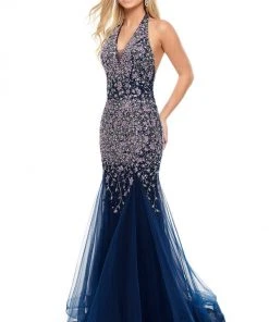 Rachel Allan Prom - 7008 Beaded Plunging Halter Mermaid Dress