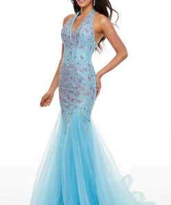 Rachel Allan Prom - 7008 Beaded Plunging Halter Mermaid Dress