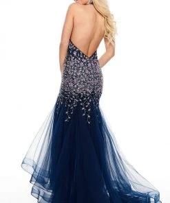 Rachel Allan Prom - 7008 Beaded Plunging Halter Mermaid Dress