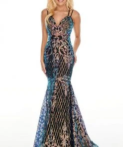 Rachel Allan Prom - 7010 Sequined V-Neck Mermaid Gown