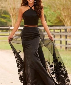 Rachel Allan Prom - 7017 Two Piece Halter Mermaid Dress With Overlay Formal Gowns