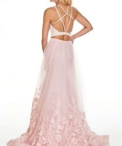 Rachel Allan Prom - 7017 Two Piece Halter Mermaid Dress With Overlay Formal Gowns