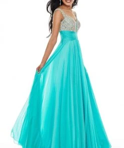 Formal Gowns Rachel Allan Prom - 7018 Beaded V-Neck Chiffon A-Line Dress