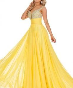 Formal Gowns Rachel Allan Prom - 7018 Beaded V-Neck Chiffon A-Line Dress
