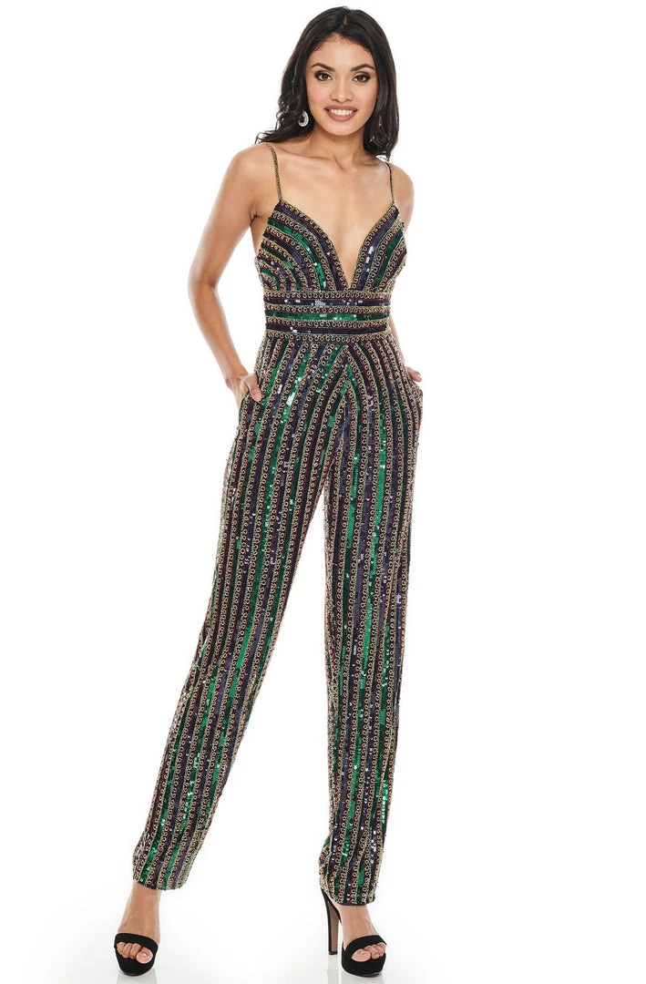 Plus Size Dresses Rachel Allan Prom - 7028 Beaded Plunging V-Neck Jumpsuit 3 Plus Size Dresses Rachel Allan Prom - 7028 Beaded Plunging V-Neck Jumpsuit