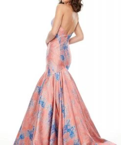 Rachel Allan Prom - 7032 Strapless Metallic Jacquard Trumpet Gown Formal Gowns