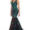 Formal Gowns Rachel Allan Prom - 7035 Sequined Plunging Halter Trumpet Dress