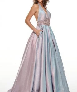Rachel Allan Prom - 7037 Beaded Deep Halter V-Neck Ballgown