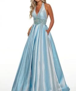 Rachel Allan Prom - 7037 Beaded Deep Halter V-Neck Ballgown