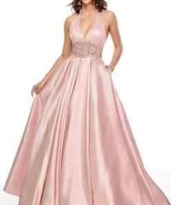 Rachel Allan Prom - 7037 Beaded Deep Halter V-Neck Ballgown