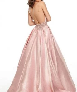 Rachel Allan Prom - 7037 Beaded Deep Halter V-Neck Ballgown