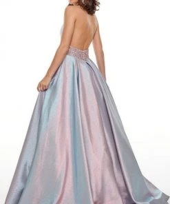Rachel Allan Prom - 7037 Beaded Deep Halter V-Neck Ballgown