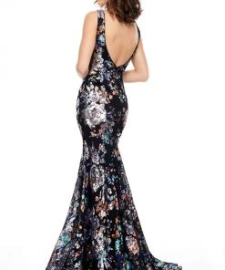 Rachel Allan Prom - 7045 Embellished Deep V-Neck Trumpet Dress