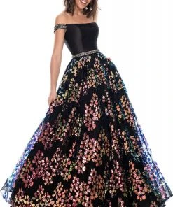 Rachel Allan Prom - 7046 Off Shoulder Bodice Sequined A-Line Gown Formal Gowns