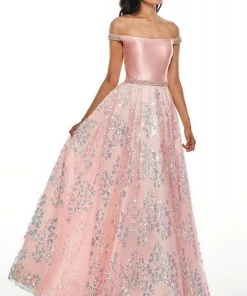 Rachel Allan Prom - 7046 Off Shoulder Bodice Sequined A-Line Gown Formal Gowns