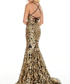 Formal Gowns Rachel Allan Prom - 7052 Scoop Patterned Sequin Trumpet Dress