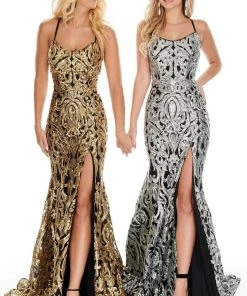 Formal Gowns Rachel Allan Prom - 7052 Scoop Patterned Sequin Trumpet Dress
