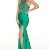 Rachel Allan Prom - 7053 Embellished Halter Dress With Slit Formal Gowns