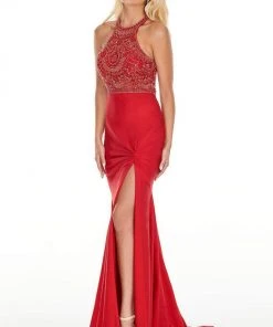 Rachel Allan Prom - 7053 Embellished Halter Dress With Slit Formal Gowns 8 Rachel Allan Prom - 7053 Embellished Halter Dress With Slit Formal Gowns
