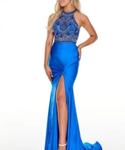 Rachel Allan Prom - 7053 Embellished Halter Dress With Slit Formal Gowns 9 Rachel Allan Prom - 7053 Embellished Halter Dress With Slit Formal Gowns