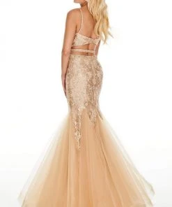 Rachel Allan Prom - 7057 Two Piece Embroidered Halter Mermaid Dress