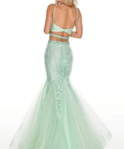 Rachel Allan Prom - 7057 Two Piece Embroidered Halter Mermaid Dress