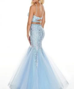 Rachel Allan Prom - 7057 Two Piece Embroidered Halter Mermaid Dress